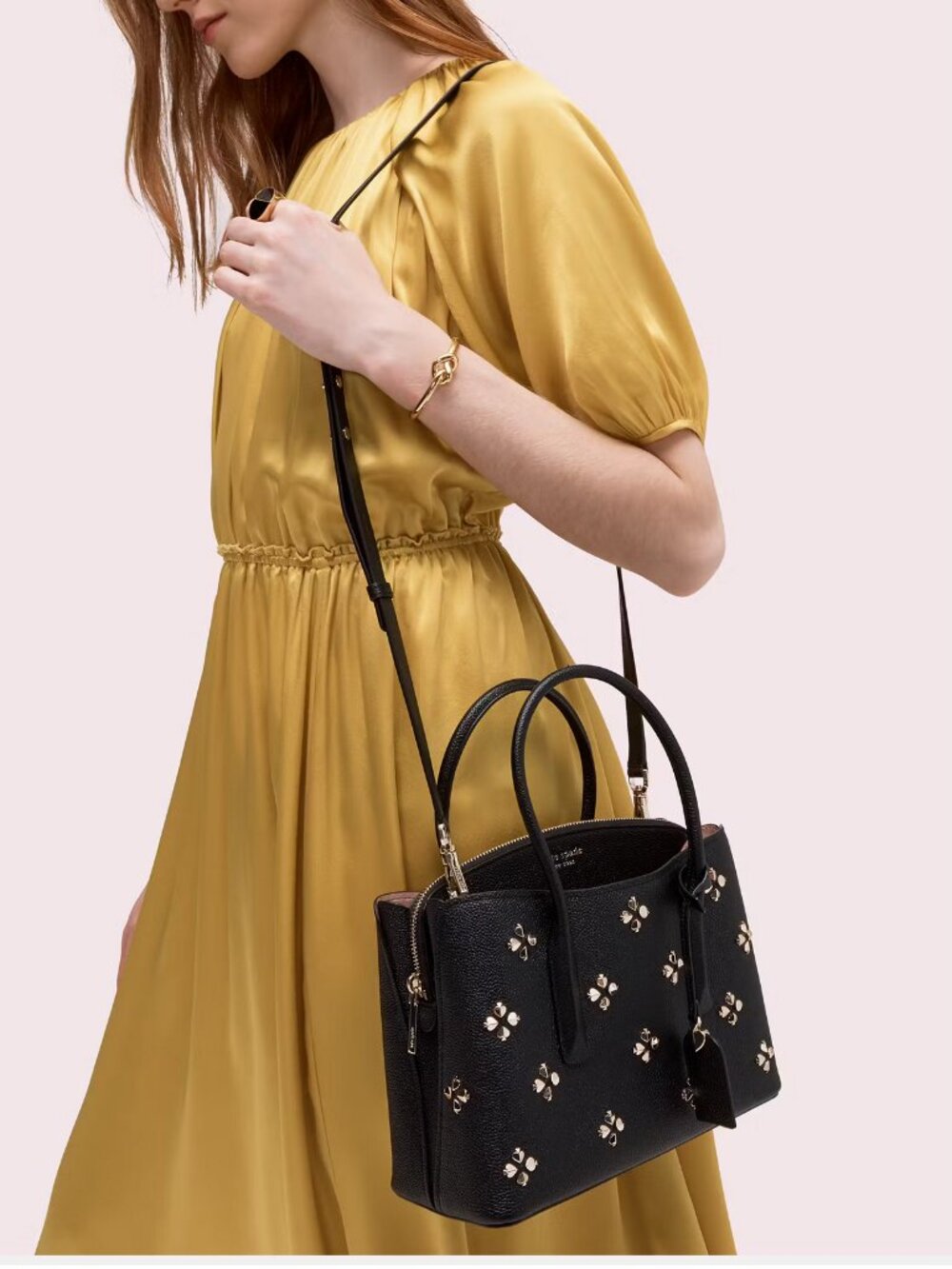 Kate Spade Margaux Spade Stud Medium Satchel Black PXRUA228 - Picture 6 of 9